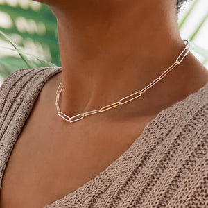 ALCYONE Sterling Silver Paperclip Chain Choker Necklace