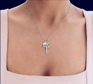 ELPIS Sterling Silver Cross and Virgin Mary Necklace