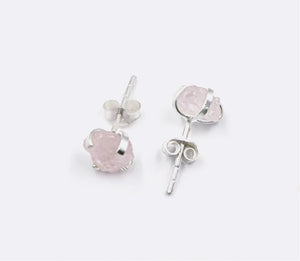 CLEMENTIA - Raw Rose Quartz Gemstone Stud Earrings