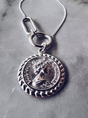 ELECTRA Sterling Silver Vintage Queen Elizabeth Coin Necklace