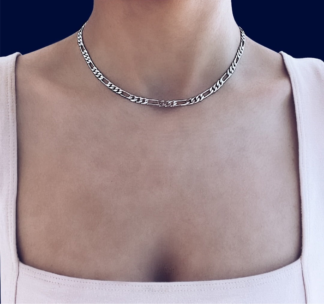 TAYGETE Sterling Silver Figaro Choker Necklace