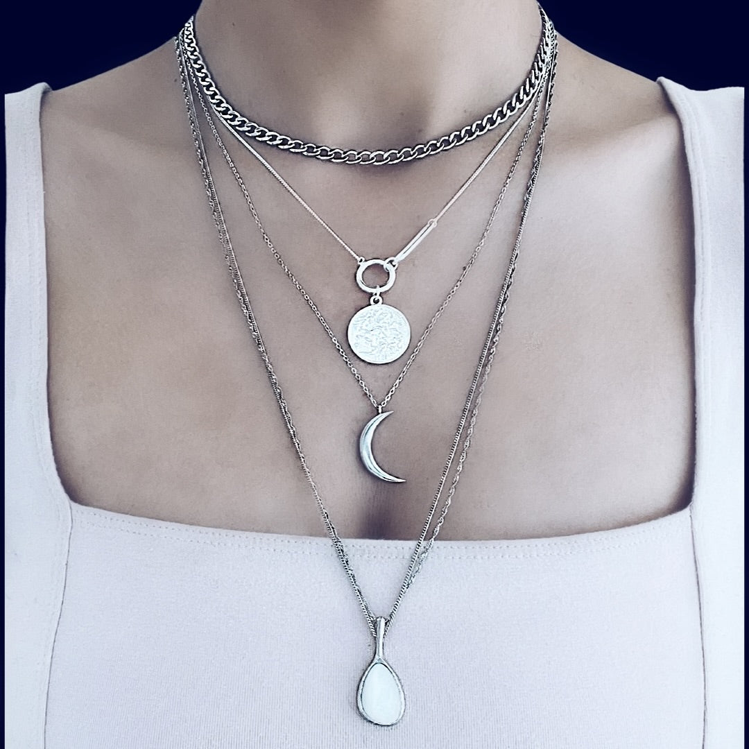 AMPHITRITE Long Sterling Silver Pendant Necklace