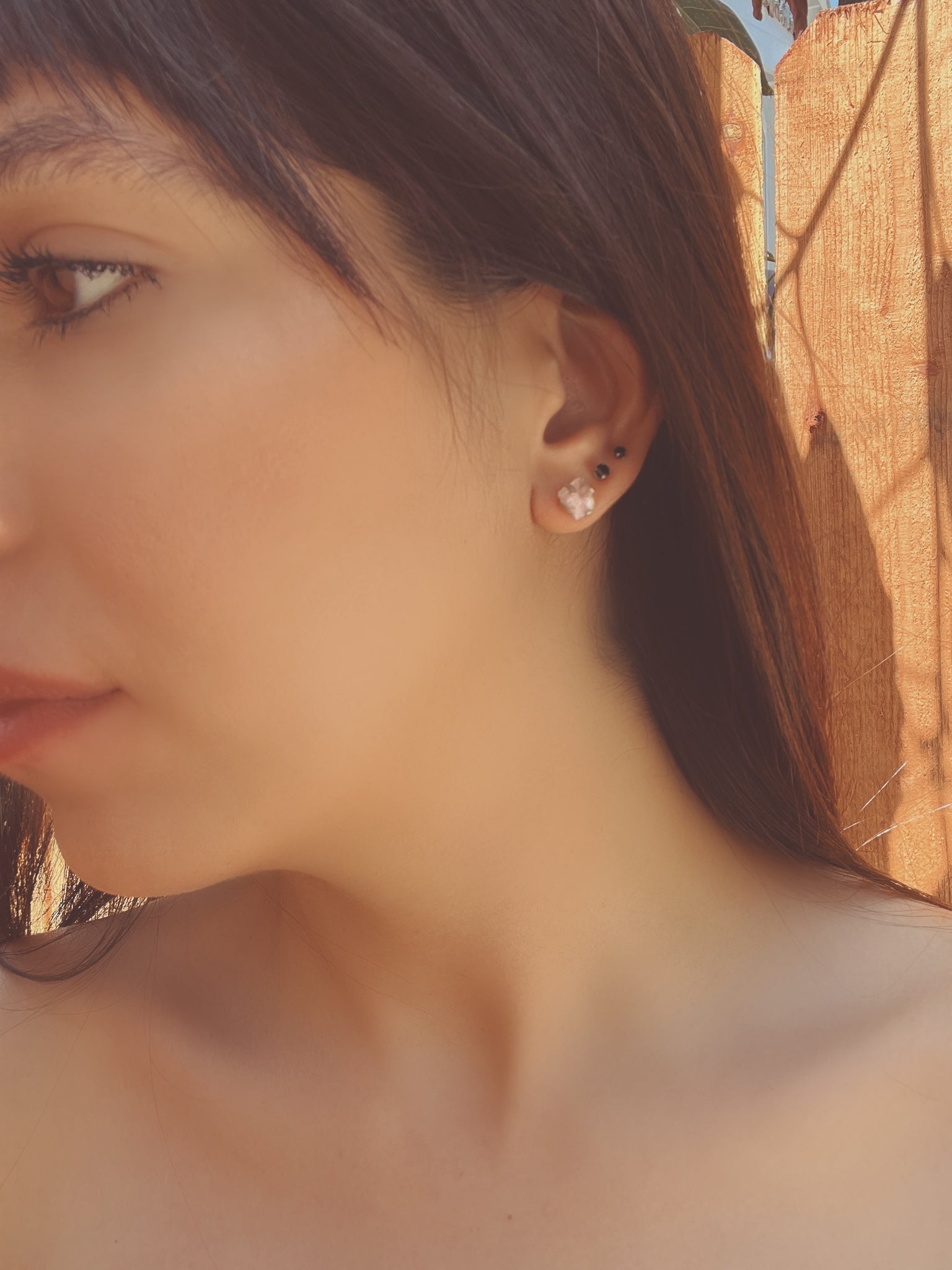CLEMENTIA - Raw Rose Quartz Gemstone Stud Earrings